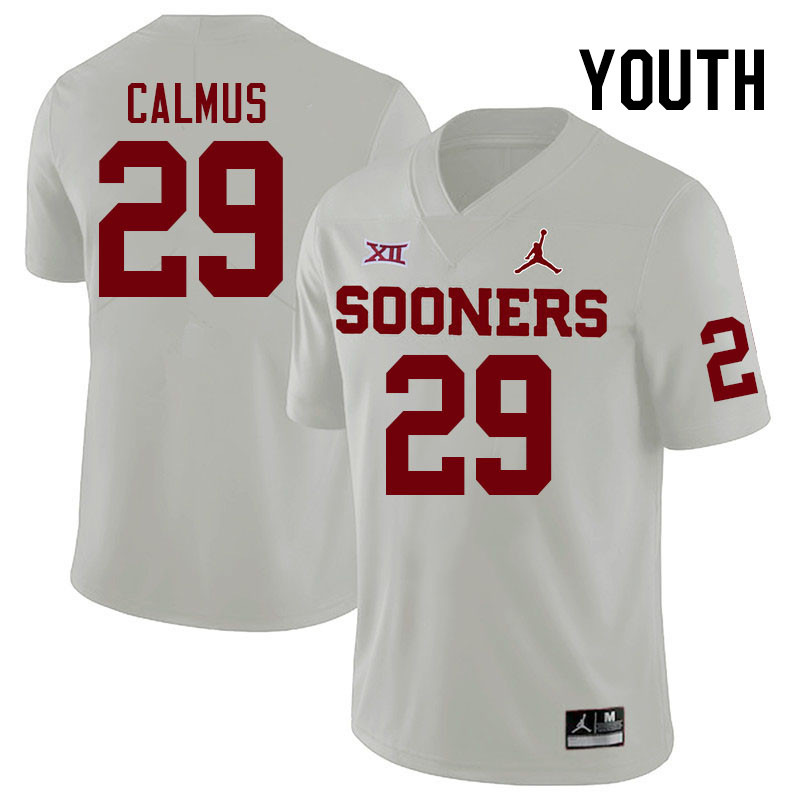 Youth #29 Casen Calmus Oklahoma Sooners College Football Jerseys Stitched Sale-White